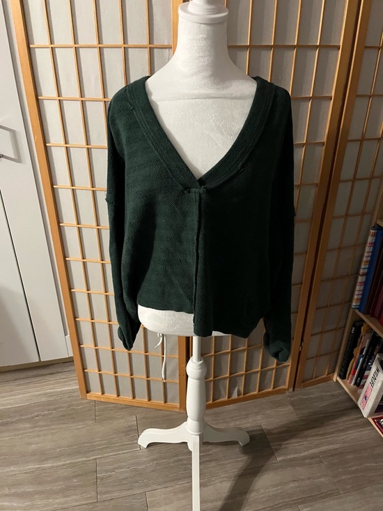 Free People Beach Alyria Solid Pullover Med Cutout Tie Sweatshirt Green Sweater - Picture 2 of 7